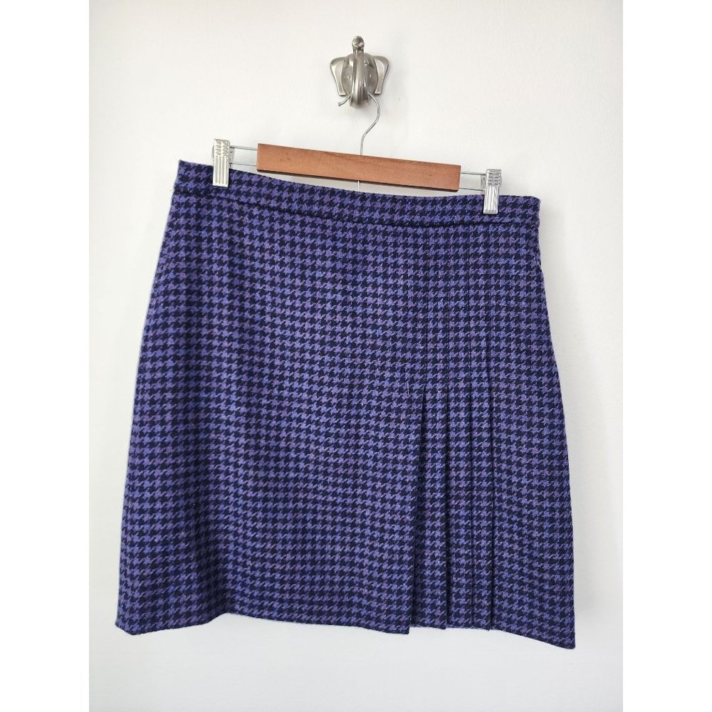 Pure Collection purple black houndstooth pleated wool mini skirt 8/10